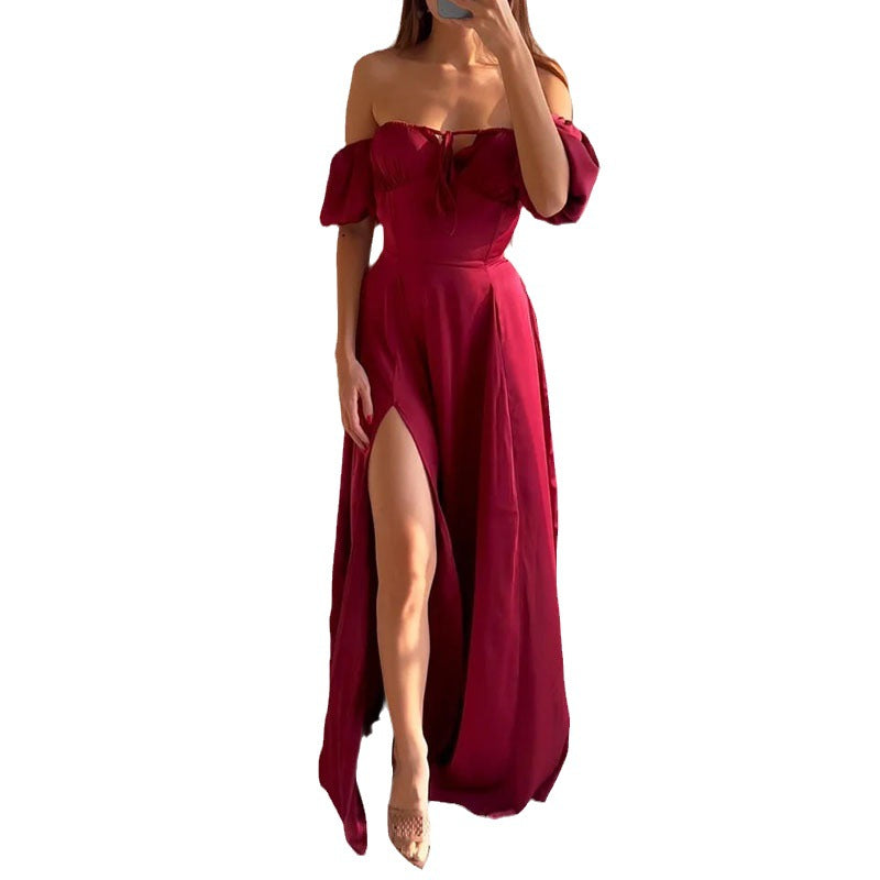 2026 Long Little Red Dress Summer Women's Sexy Off-Shoulder Maxi Dress